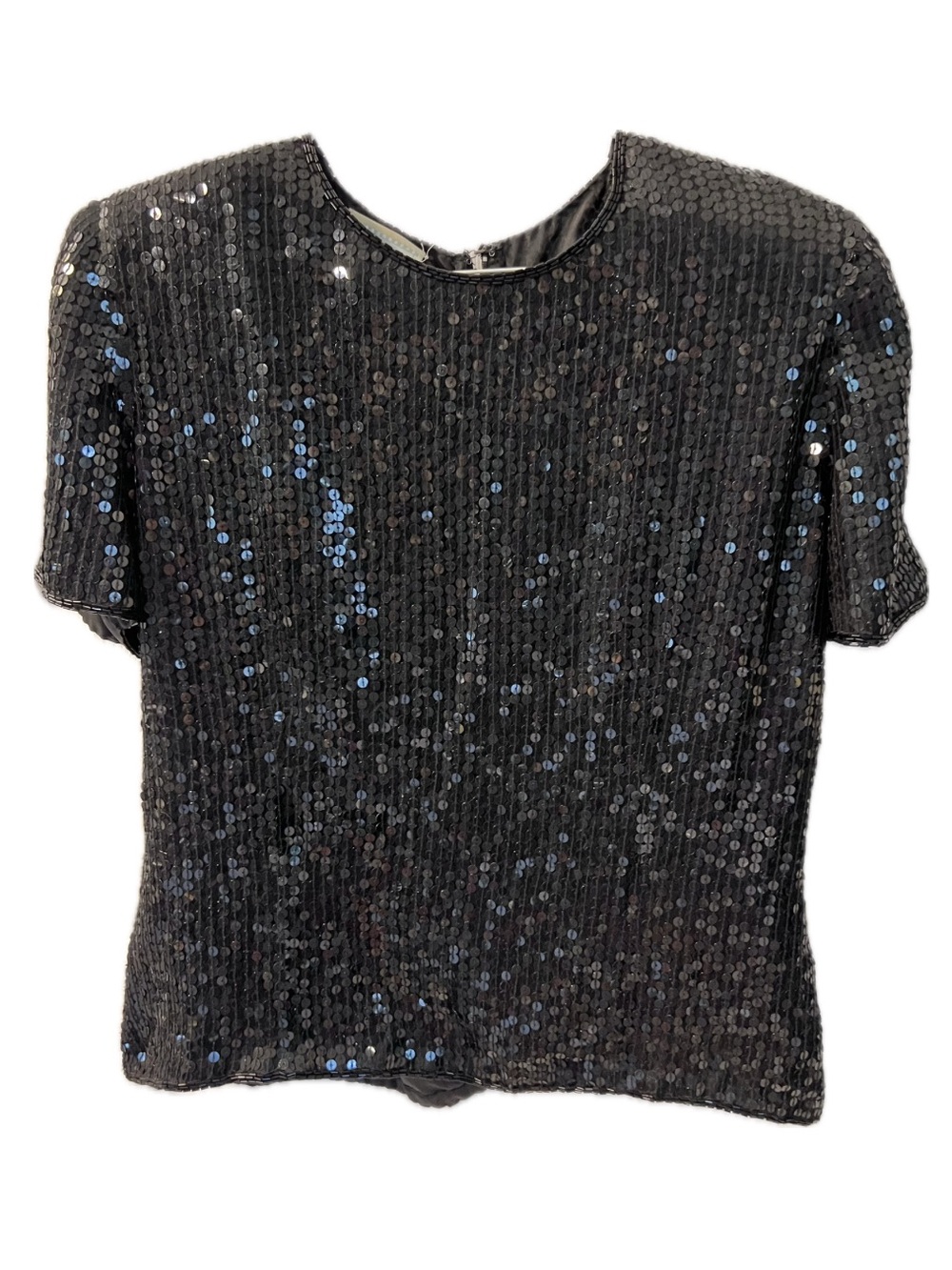 Susan Bristol Black Sequin Short Sleeve Party Top